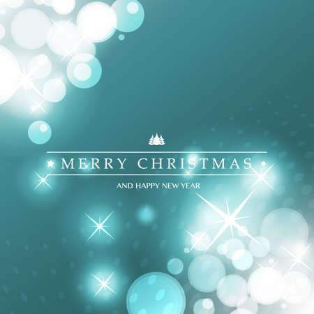 Merry Christmas - Colorful Modern Style Happy Holidays Greeting Card with Label on Sparkling Bright Blurred Backgroundのイラスト素材