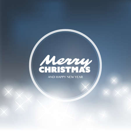 Merry Christmas - Colorful Modern Style Happy Holidays Greeting Card Design with Round Transparent Label on Sparkling Bright Blurred Backgroundのイラスト素材