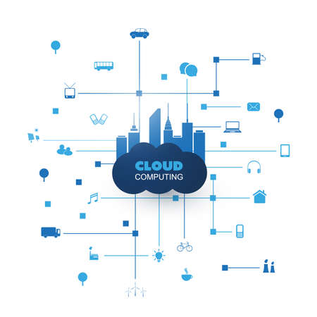 Cloud Computing Design Concept with Icons - Digital Network Connections, Technology Backgroundのイラスト素材