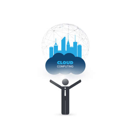 Cloud Computing Design Concept with a Standing Business Man - Digital Network Connections, Technologyのイラスト素材