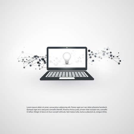 Abstract Cloud Computing and Network Connections Concept Design with Laptop Computer, Wireless Mobile Device, Transparent Geometric Meshのイラスト素材