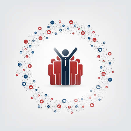 Cloud Computing Design Concept with a Standing Business Men Team and Icons - Digital Network Connections, Technology Backgroundのイラスト素材