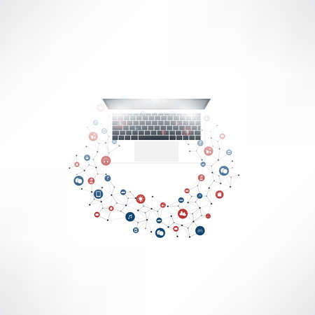 Colorful Internet of Things, Cloud Computing Design Concept with Icons - Digital Network Connections, Technology Backgroundのイラスト素材