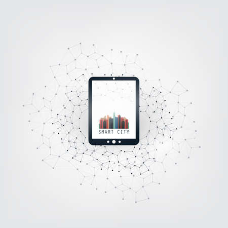 Colorful Smart City Design Concept with Icons - Digital Network Connections, Technology Pattern