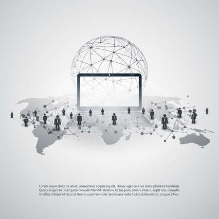 Networks, Business Connections, Technology Template - Abstract Cloud Computing and Global Network Connections Concept Design with World Map and Notebookのイラスト素材