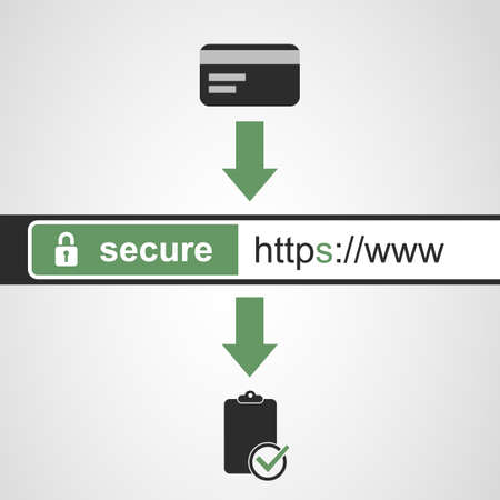 Secure Online Payment Through HTTPS Protocol - Safe and Secure Networking, Browsing on Mobile Computerのイラスト素材
