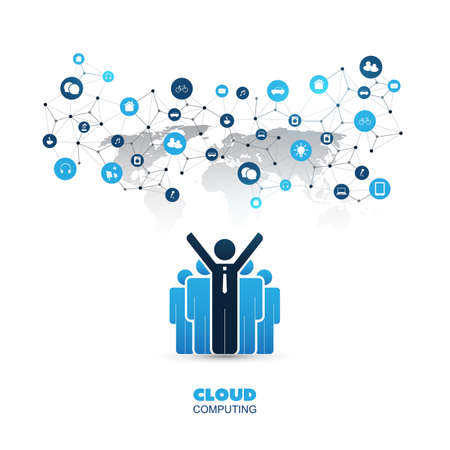 Cloud Computing, Internet of Things Design with Icons - Digital Network Communication, Business IT, Technology Conceptのイラスト素材