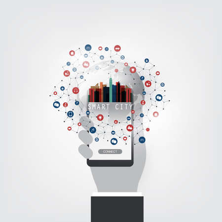 Smart City, Cloud Computing, IoT Design, Business Communication Conceptのイラスト素材