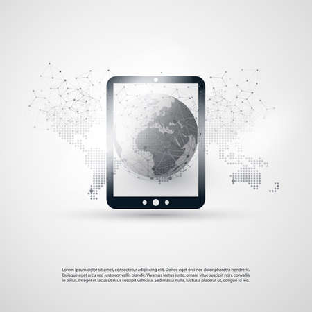 Networks Concept with World Map - Global Resources, Digital Communication, Technology Templateのイラスト素材