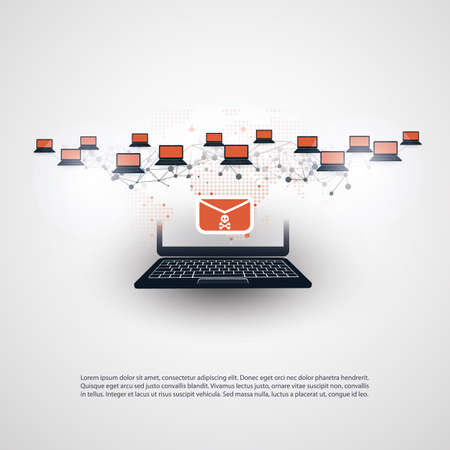 Network Vulnerability - Virus, Malware, Ransomware, Fraud, Spam, Phishing, Email Scam, Hacker Attack - IT Security Concept Designのイラスト素材