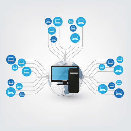 Networks - Abstract Cloud Computing and Global Network Connections Concept Design with Earth Globe and Server Computerのイラスト素材