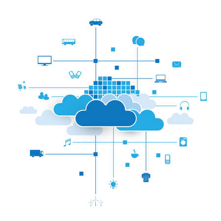 Cloud Computing, Network Communication Design Concept with Icons Representing Various Kinds of Smart...