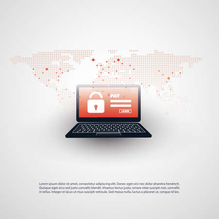 Locked Device, Encrypted Files, Lost Documents, Ransomware Attack - Virus Infection, Malware, Fraud, Spam, Phishing, Email Scam, Hacking - IT Security Concept Designのイラスト素材