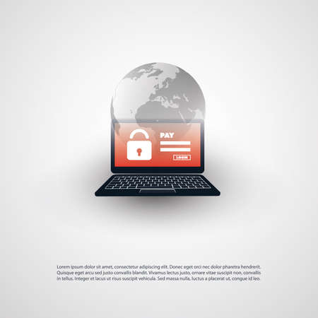 Locked Device, Encrypted Files, Lost Documents, Global Ransomware Attack - Virus Infection, Malware, Fraud, Spam, Phishing, Email Scam, Hacking - IT Security Concept Designのイラスト素材