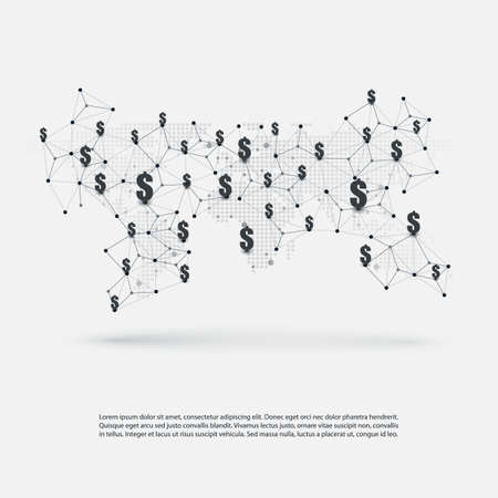Networks - Business Connections - Worldwide Financial Connections, Online Money Transfer Concept Designのイラスト素材
