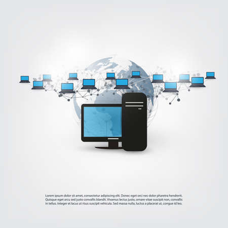 Networks - Abstract Cloud Computing and Global Network Connections Concept Design with Earth Globe and Server Computerのイラスト素材