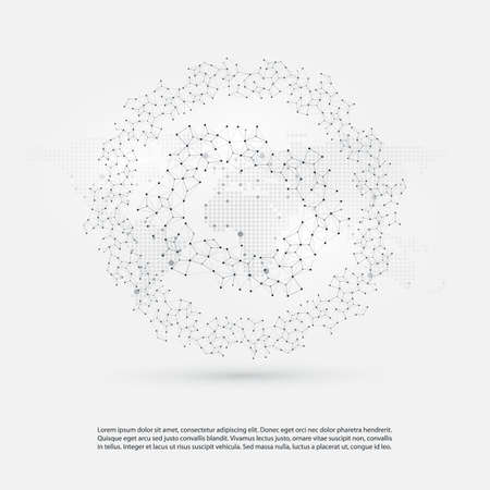 Abstract Cloud Computing and Global Network Connections Concept Design with Transparent Geometric Mesh, Wireframe Ringsのイラスト素材