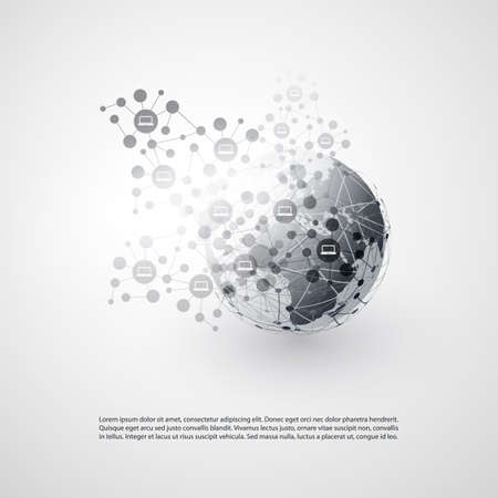 Black and White Modern Minimal Style Cloud Computing, Networks Structure, Telecommunications Concept Design, Network Connections, Transparent Geometric Wireframeのイラスト素材