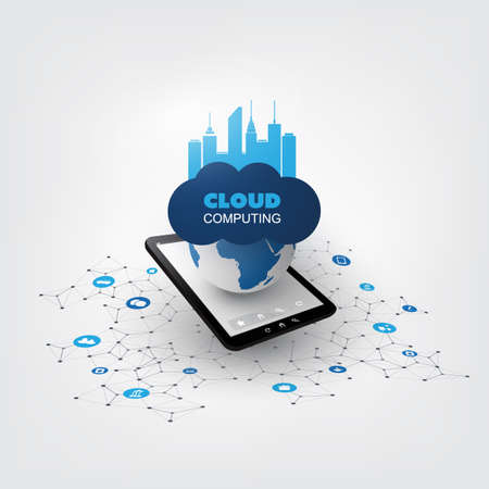 Cloud Computing Design Concept with Icons - Digital Network Connections, Technology Backgroundのイラスト素材