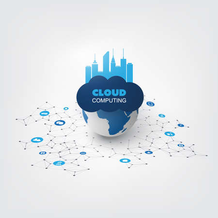 Cloud Computing Design Concept with Icons - Digital Network Communication, Smart  City, Technology Backgroundのイラスト素材