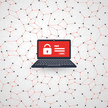 Network Vulnerability, Locked Device, Encrypted Files, Lost Documents, Ransomware Attack - Virus, Malware, Fraud, Spam, Phishing, Email Scam, Hacker Attack - IT Security Conceptのイラスト素材