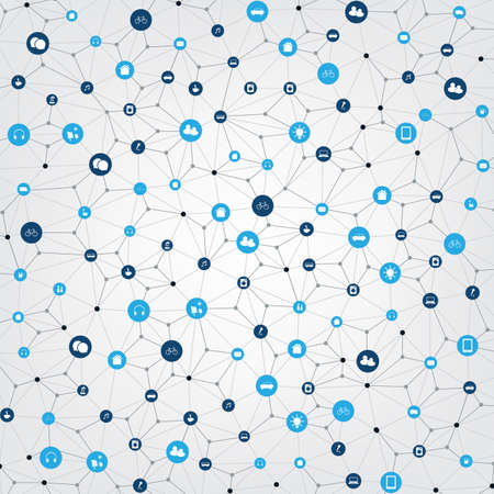 Internet of Things or Cloud Computing Design Concept with Connected Icons Representing Various Smart Devices and Services - Digital Network Connections, Technology Backgroundのイラスト素材