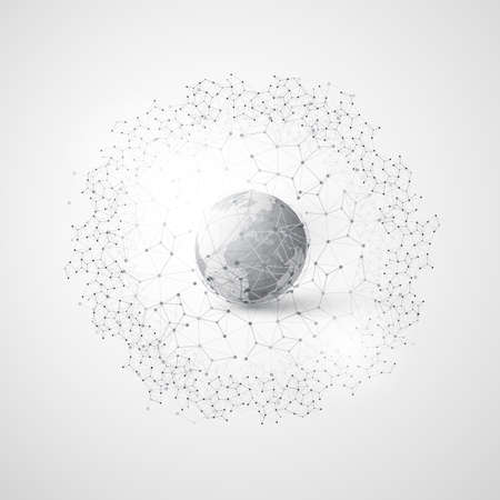 Abstract Cloud Computing and Global Network Connections Concept Design with Transparent Geometric Mesh, Wireframe Ringのイラスト素材
