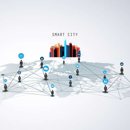 Smart Cities - Networks - Business Connections - Social Media Concept Designのイラスト素材