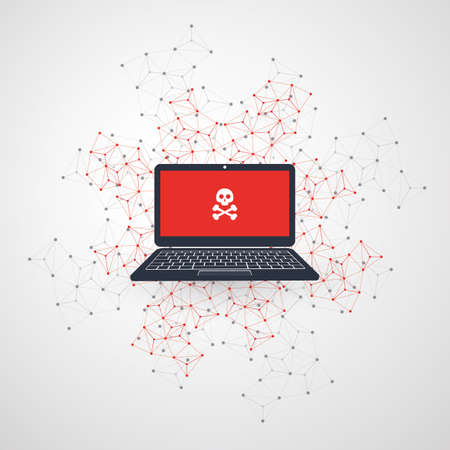 Network Vulnerability - Virus, Malware, Ransomware, Fraud, Spam, Phishing, Email Scam, Hacker Attack - IT Security Concept Designのイラスト素材