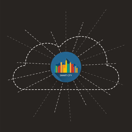 Dark Smart City Design Concept - Digital Network Connections, Technology Backgroundのイラスト素材
