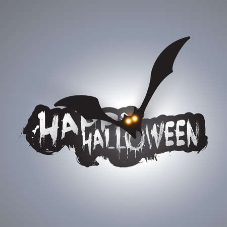 Happy Halloween Card Template - Flying Bat with Glowing Eyesのイラスト素材