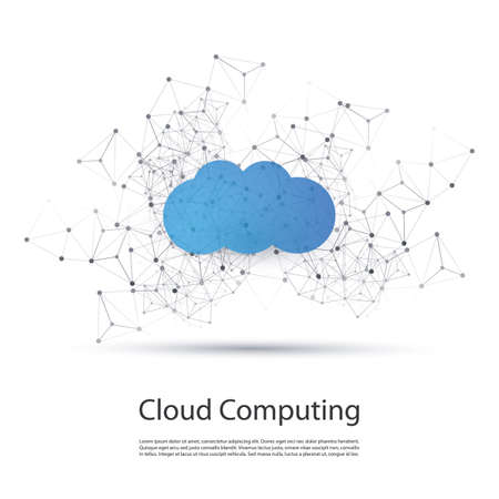 Cloud Computing Design Concept with Wireframe - Digital Network Connections, Technology Backgroundのイラスト素材
