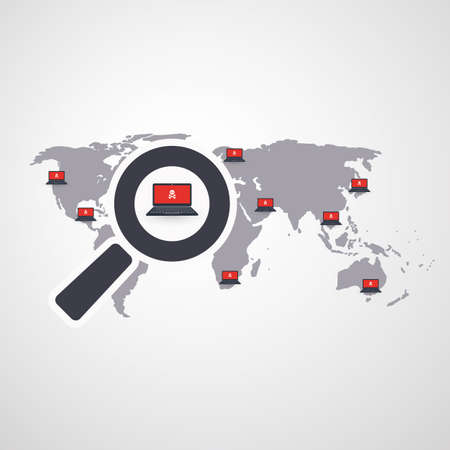 Security Audit, Virus Scanning, Cleaning, Eliminating Malware, Ransomware, Fraud, Spam, Phishing, Email Scam, Hacker Attack Effects and Damage - IT Security Concept Designのイラスト素材