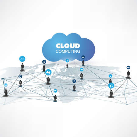 Cloud Computing, Internet of Things Design Concept with Icons - Digital Network Connections, Technology Backgroundのイラスト素材