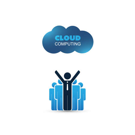 Cloud Computing Design Concept with Standing Happy Business Men and Icons.のイラスト素材