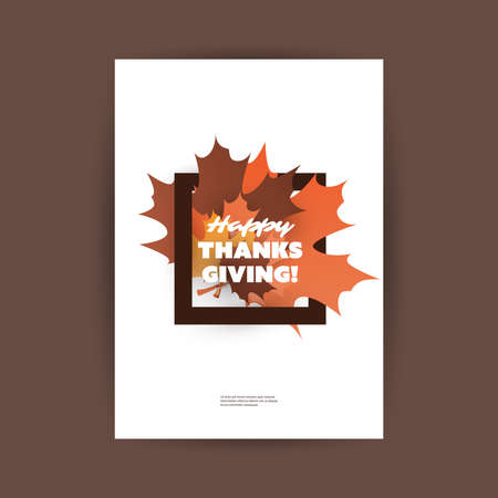 Happy Thanksgiving Card or Flyer Design Template with Autumn Leavesのイラスト素材