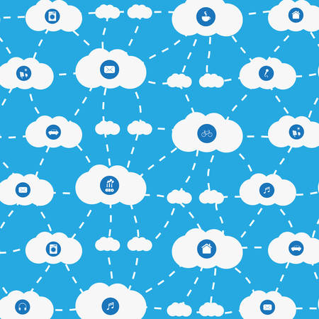 Internet of Things or Cloud Computing Design Concept with Connected Clouds, Icons Representing Various Smart Devices and Services - Digital Network Connections, Technology Backgroundのイラスト素材