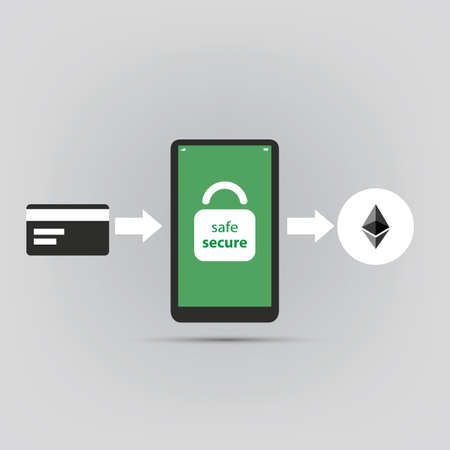 Secure online shopping with smart phone. Cryptocurrency concept design, ethereum.のイラスト素材