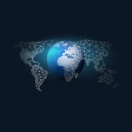 Cloud Computing and Network Communication Concept with Earth Globe and World Map - Global Digital Connections, Technology Backgroundのイラスト素材