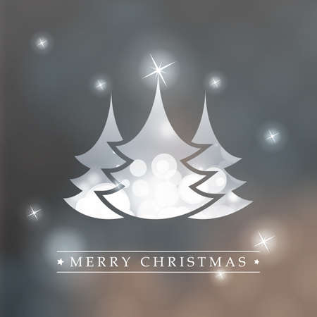 Colorful Happy Holidays, Merry Christmas Greeting Card With Label, Christmas Tree on a Starry Blurred Backgroundのイラスト素材