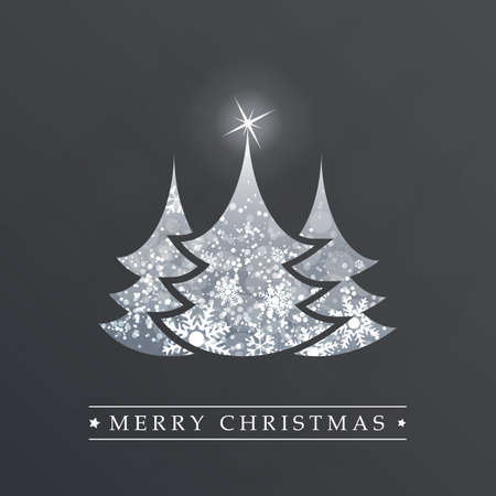 Dark Happy Holidays, Merry Christmas Greeting Card With Label, Christmas Tree on a Dark Backgroundのイラスト素材