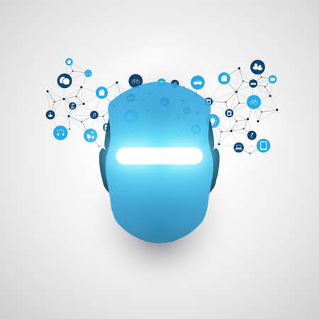 Machine Learning, Artificial Intelligence, Smart Technology and Network Communication Conceptのイラスト素材