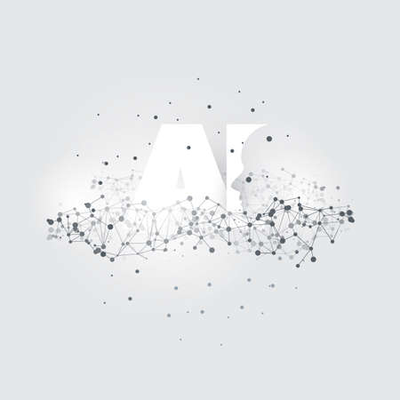 Machine Learning, Artificial Intelligence, Cloud Computing and Networks Design Concept with Geometric Network Mesh and AI Labelのイラスト素材