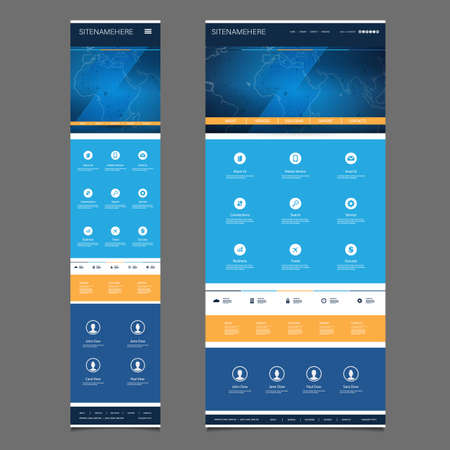 Responsive One Page Website Template - Header Design with World Map - Desktop and Mobile Versionのイラスト素材