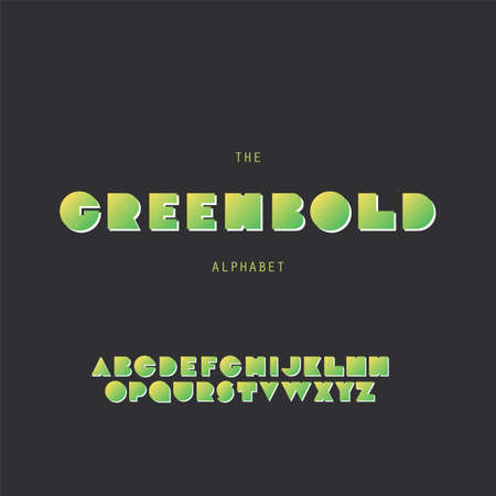 Green Bold Font Set - Retro Style Typography, Vector Designのイラスト素材