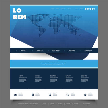 Global Business, Technology - Web Site Template Design with World Mapのイラスト素材