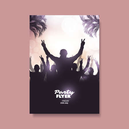 Colorful Party Poster, Placard, Flyer or Cover Design Template with Crowd Silhouette in the Darkのイラスト素材