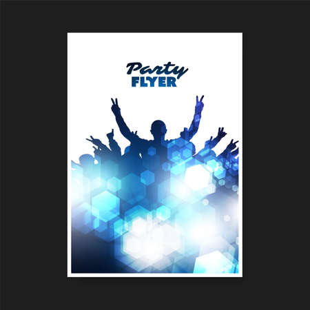 Colorful Party Poster, Placard, Flyer or Cover Design Template with Crowd Silhouette and Abstract Patternのイラスト素材
