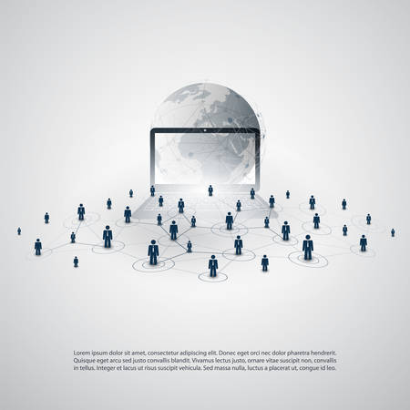 Networks - Business Connections - Abstract Cloud Computing and Global Network Connections Concept Design with World Map and Notebookのイラスト素材