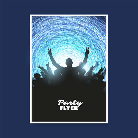 Colorful Party or Festival Poster, Placard, Flyer or Cover Design Template with Crowd Silhouette in the Darkのイラスト素材